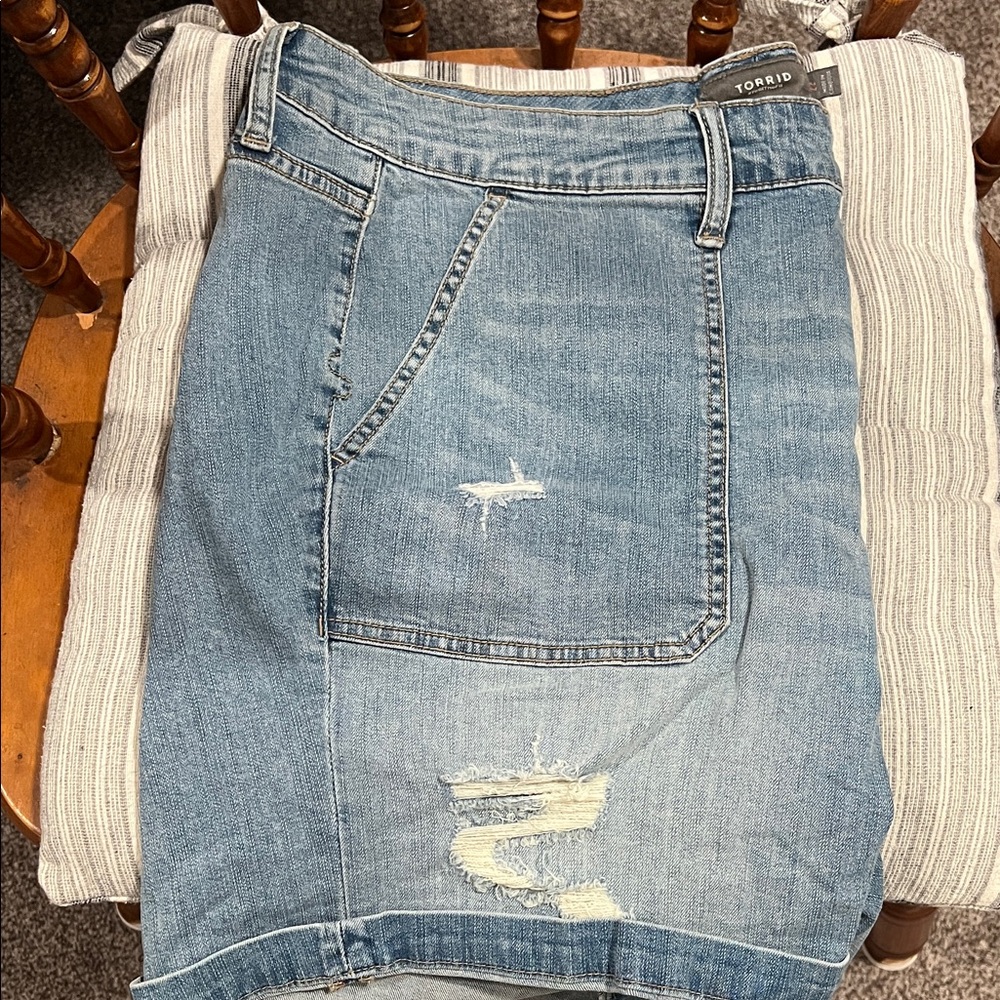 Torrid Blue Denim shorts with Distressed Accents